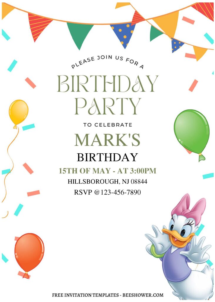 (Free Editable PDF) Festive Daisy Duck Baby Shower Invitation Templates C