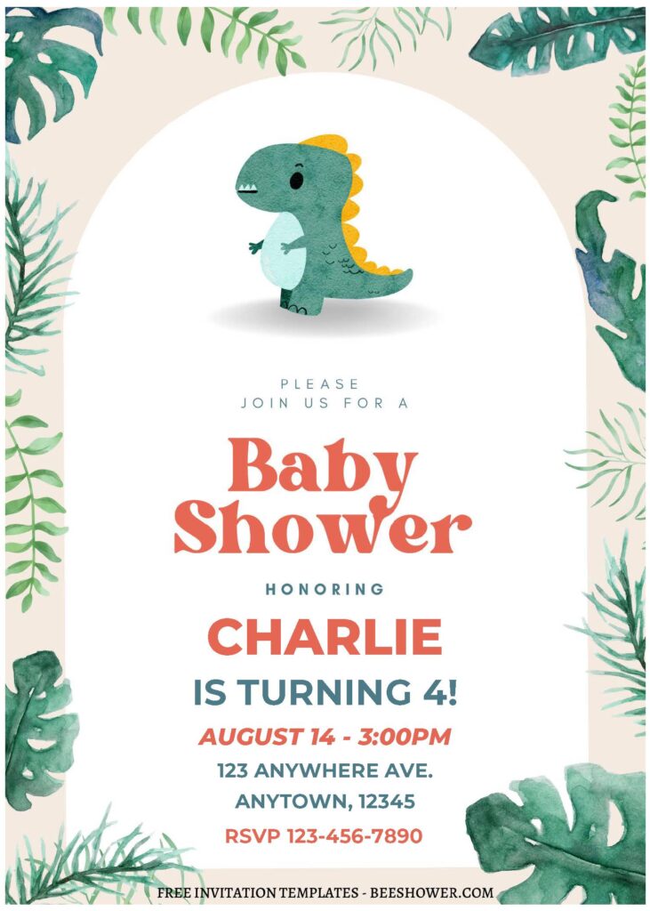 (Free Editable PDF) Little Dinosaur Baby Shower Invitation Templates C