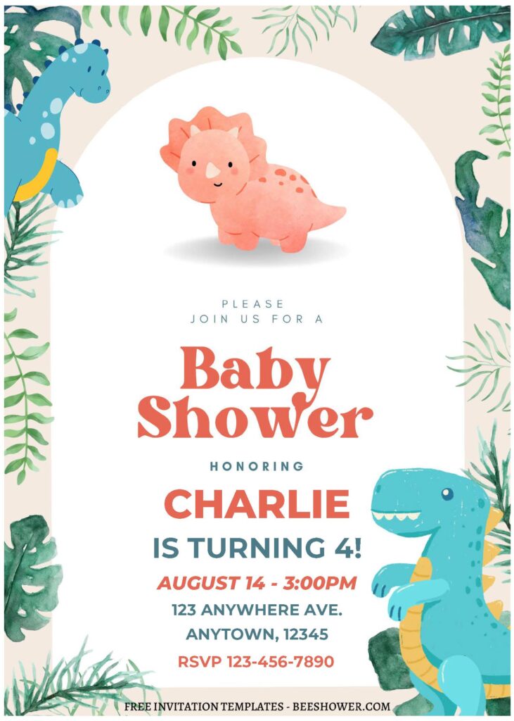 (Free Editable PDF) Little Dinosaur Baby Shower Invitation Templates A
