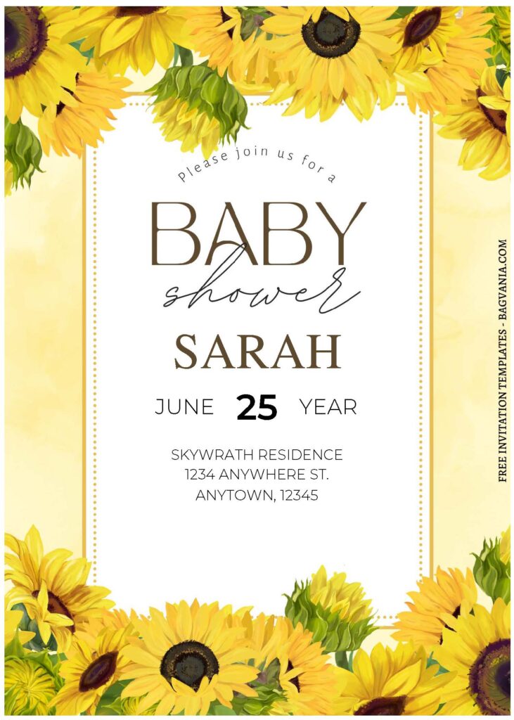 (Free Editable PDF) Garden Blooms Sunflower Baby Shower Invitation Templates C