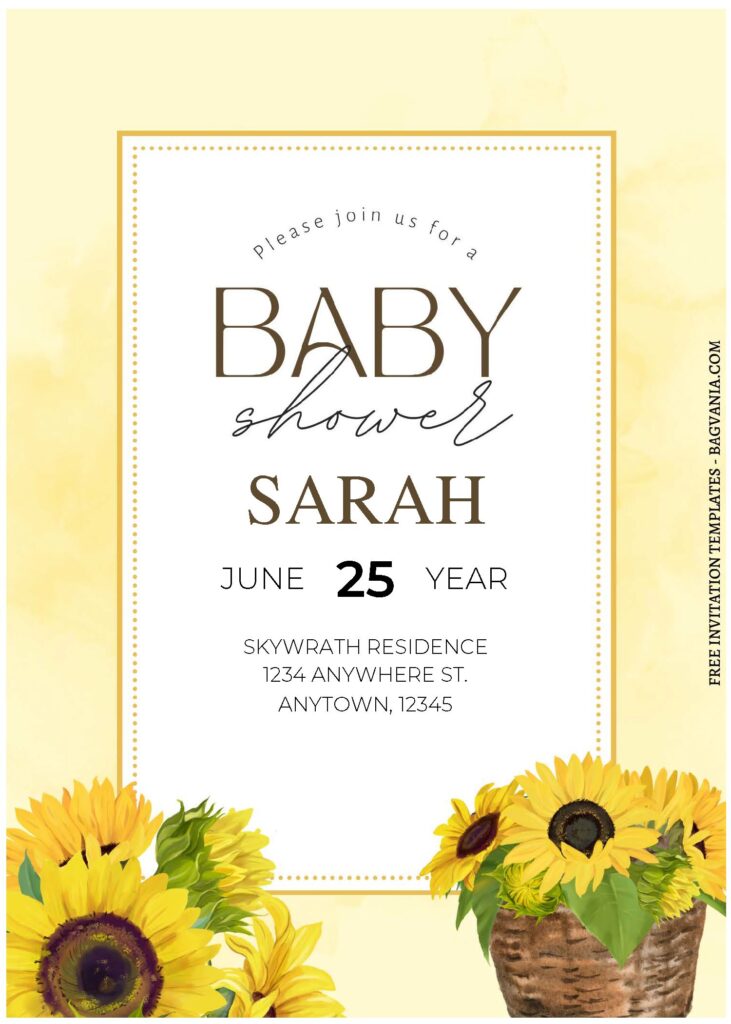 (Free Editable PDF) Garden Blooms Sunflower Baby Shower Invitation Templates A