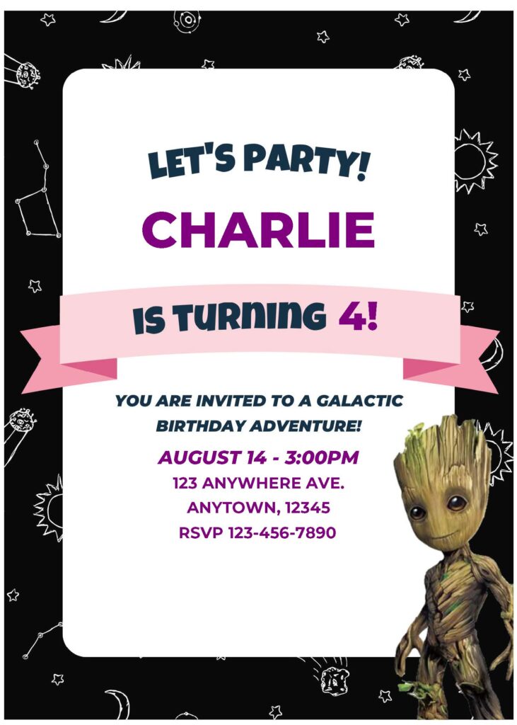 (Free Editable PDF) Groot Guardian Of The Galaxy Baby Shower Invitation Templates C
