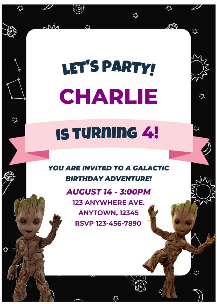 (Free Editable PDF) Groot Guardian Of The Galaxy Baby Shower Invitation Templates A