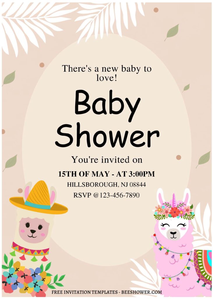 (Free Editable PDF) Lovely Boho Llama Fiesta Baby Shower Invitation Templates C