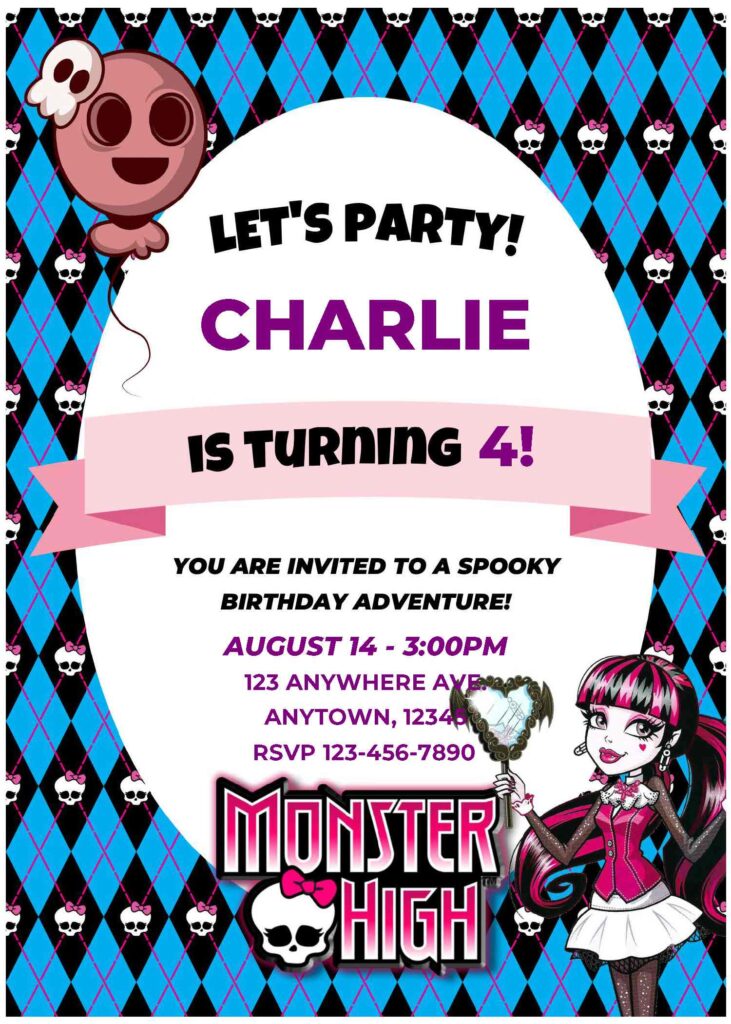 (Free Editable PDF) Monster High Baby Shower Invitation Templates C
