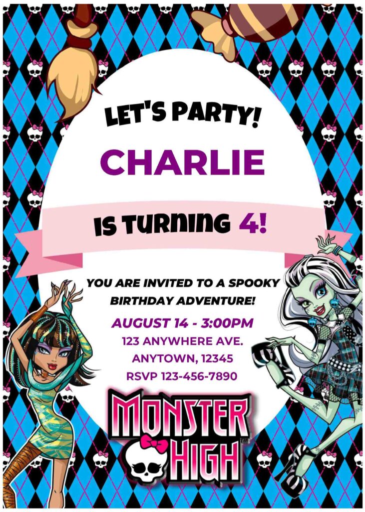 (Free Editable PDF) Monster High Baby Shower Invitation Templates A