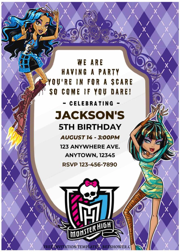(Free Editable PDF) Lovely Monster High Baby Shower Invitation Templates A