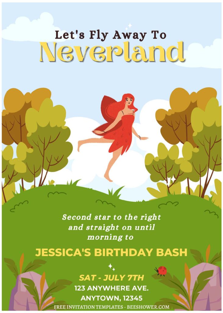 (Free Editable PDF) Peter Pan & Wendy Baby Shower Invitation Templates C