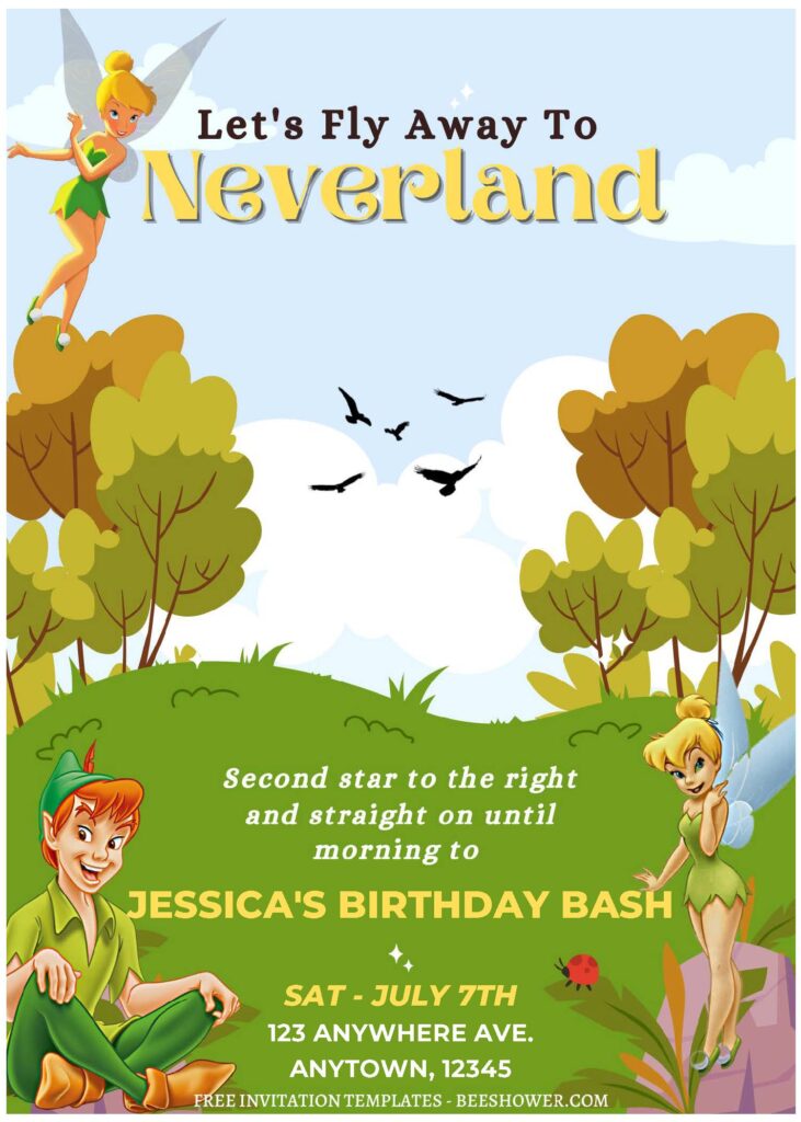 (Free Editable PDF) Peter Pan & Wendy Baby Shower Invitation Templates A