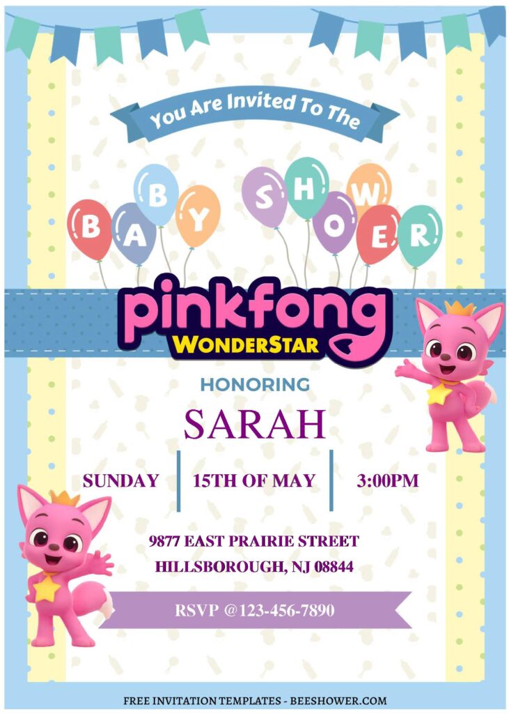 (Free Editable PDF) Pinkfong Wonderstar Baby Shower Invitation Templates C