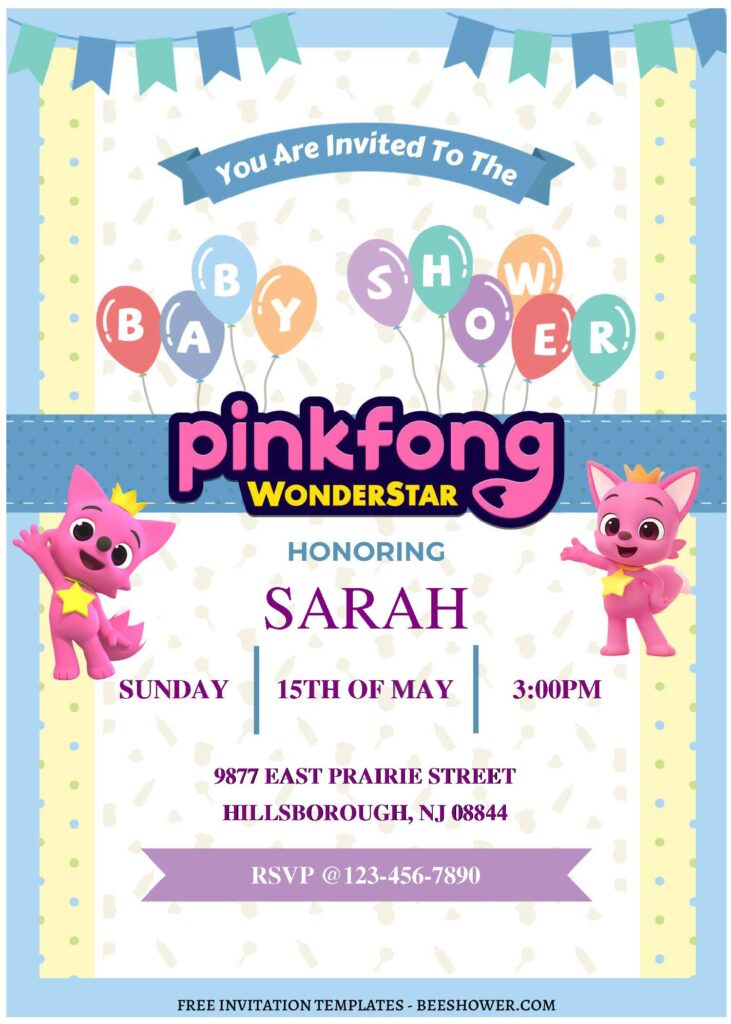 (Free Editable PDF) Pinkfong Wonderstar Baby Shower Invitation Templates A