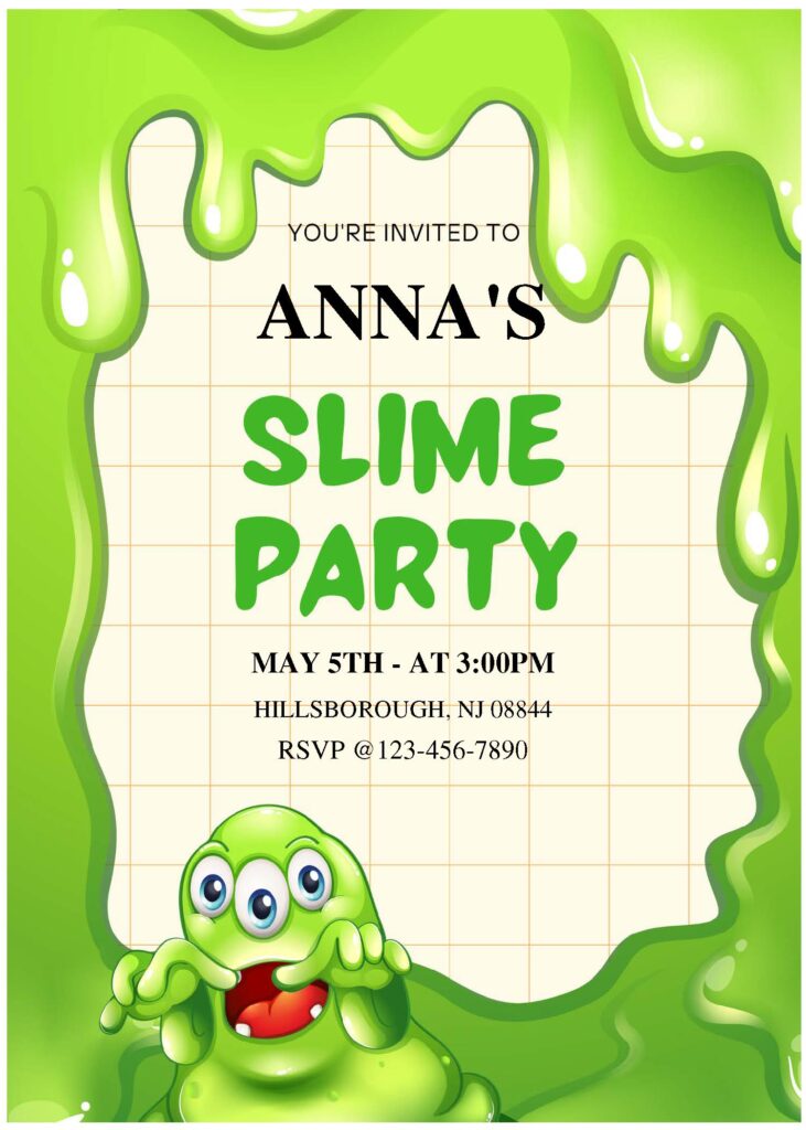 (Free Editable PDF) Adorable Slime Party Baby Shower Invitation Templates A