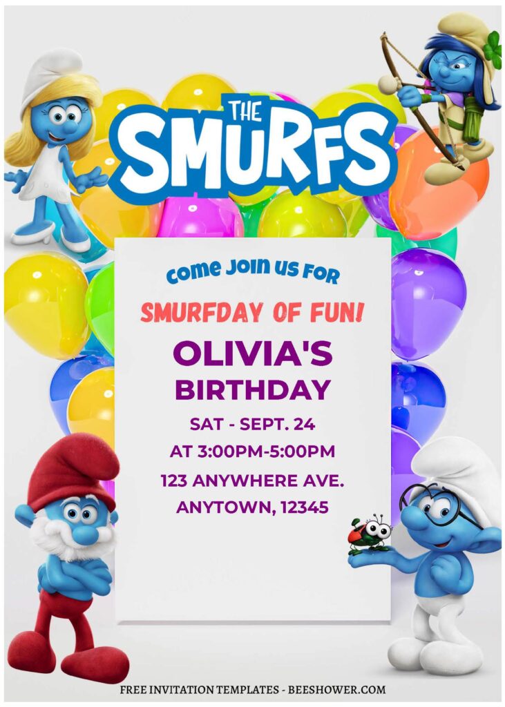 (Free Editable PDF) The Smurfs Baby Shower Invitation Templates B