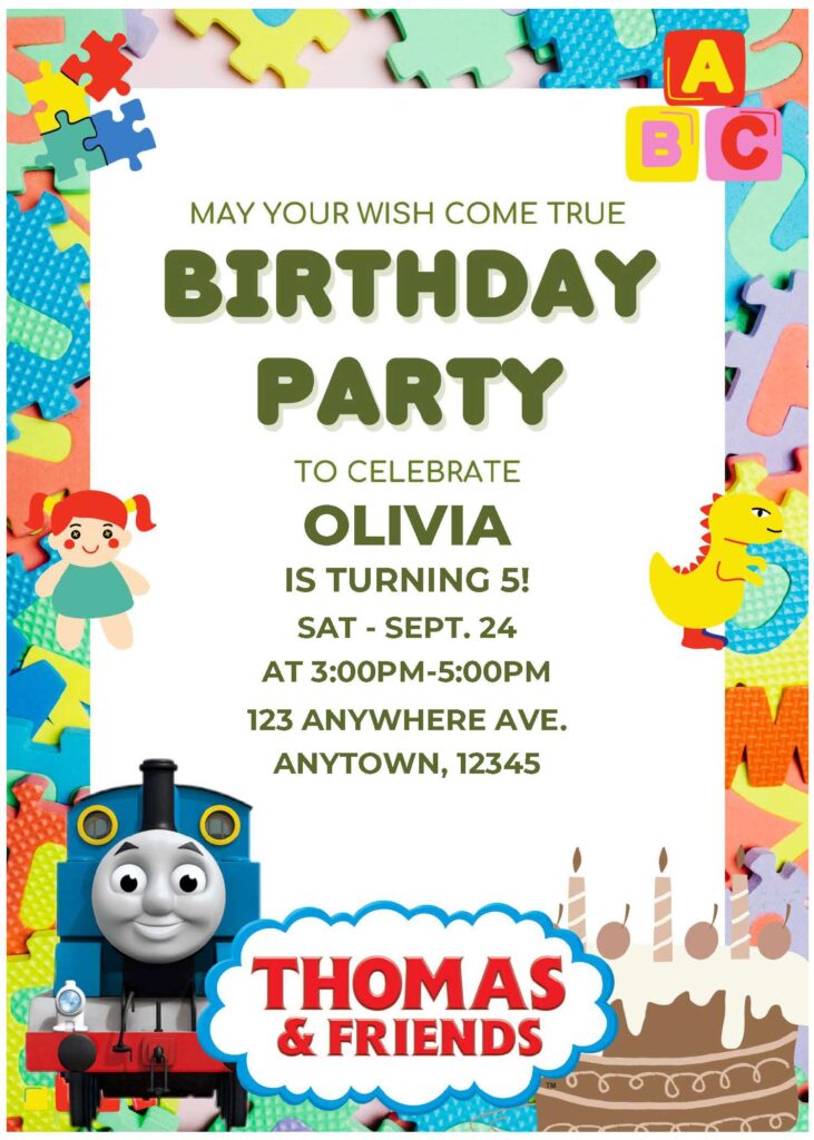 (Free Editable PDF) Colorful Thomas & Friends Baby Shower Invitation Templates C