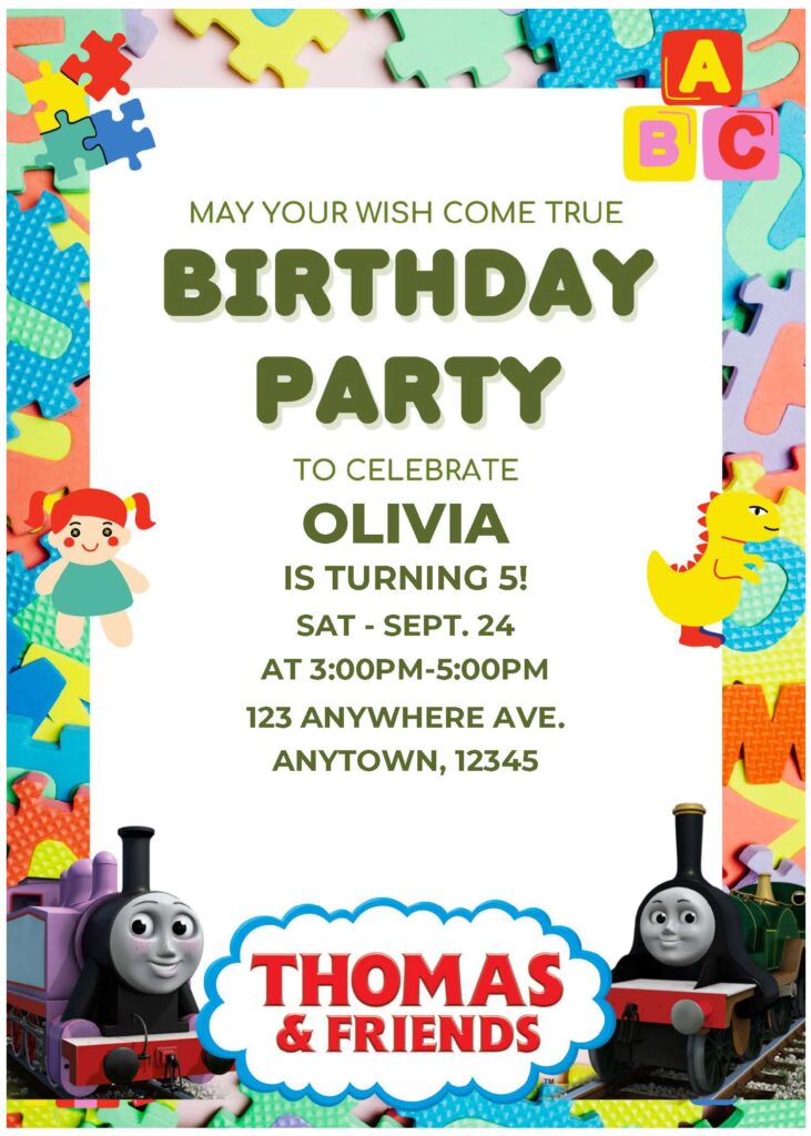 (Free Editable PDF) Colorful Thomas & Friends Baby Shower Invitation Templates A