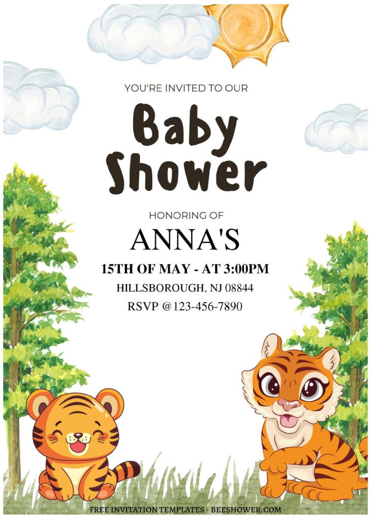 (Free Editable PDF) Cute Little Cub Baby Shower Invitation Templates A
