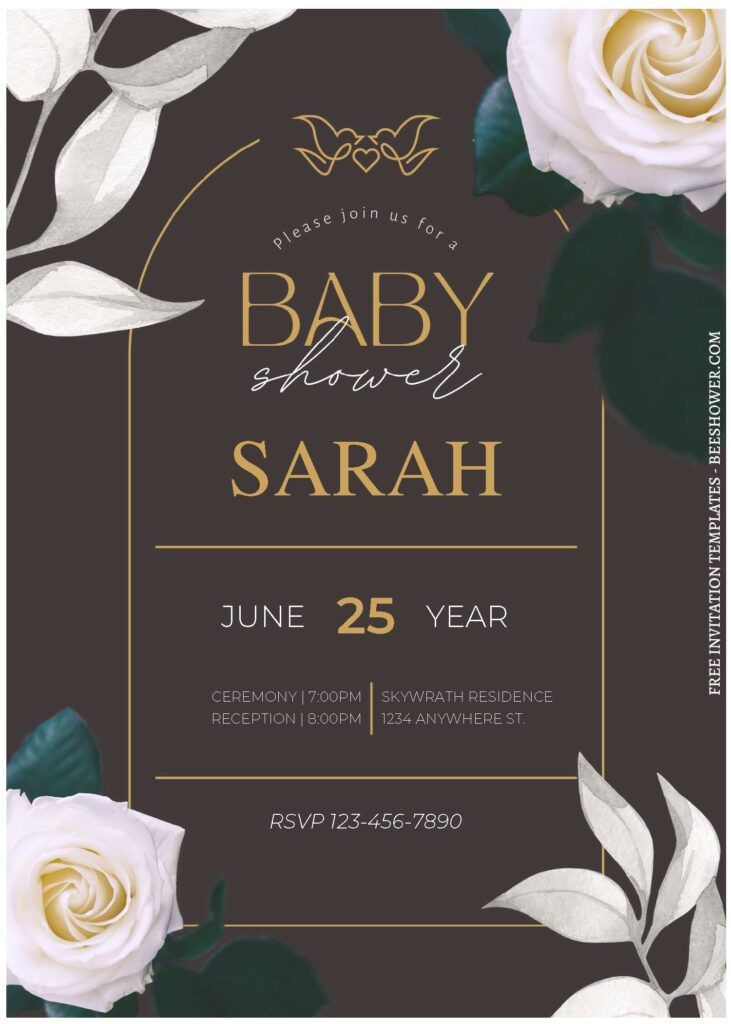 (Free Editable PDF) Gorgeous Milky-White Anemone Baby Shower Invitation Templates C