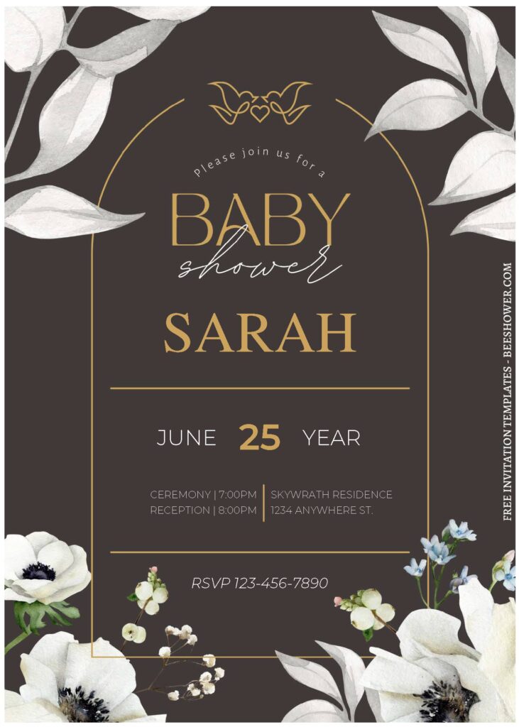 (Free Editable PDF) Gorgeous Milky-White Anemone Baby Shower Invitation Templates A