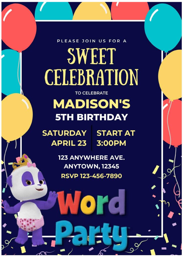 (Free Editable PDF) Cheerful Word Party Baby Shower Invitation Templates C