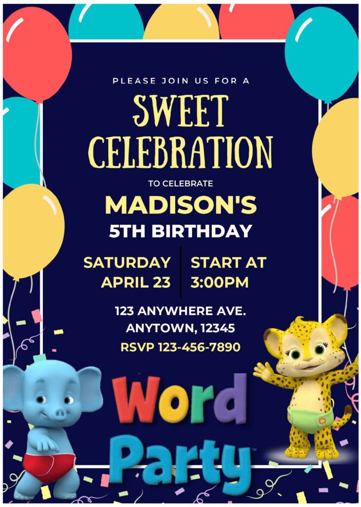 (Free Editable PDF) Cheerful Word Party Baby Shower Invitation Templates A