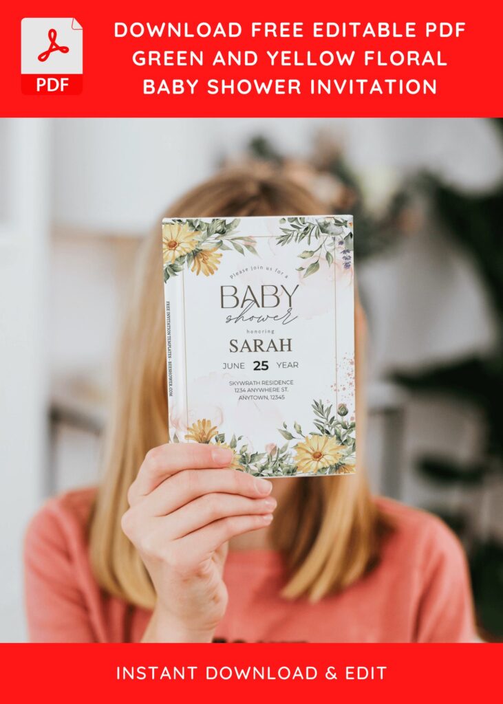 1 29 - Downloadable (Free Editable PDF) Greenery Daisy Baby Shower Invitation Templates - Template No. 42