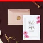 (Free Editable PDF) Simple Geometric Floral Frame Baby Shower Invitation Templates I
