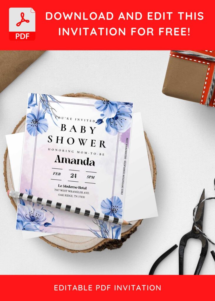 (Free Editable PDF) Stunning Bellflowers Baby Shower Invitation Templates H