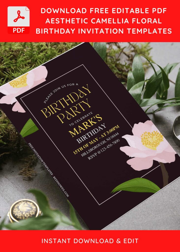 (Free Editable PDF) Stunning Camellia Flower Baby Shower Invitation Templates G