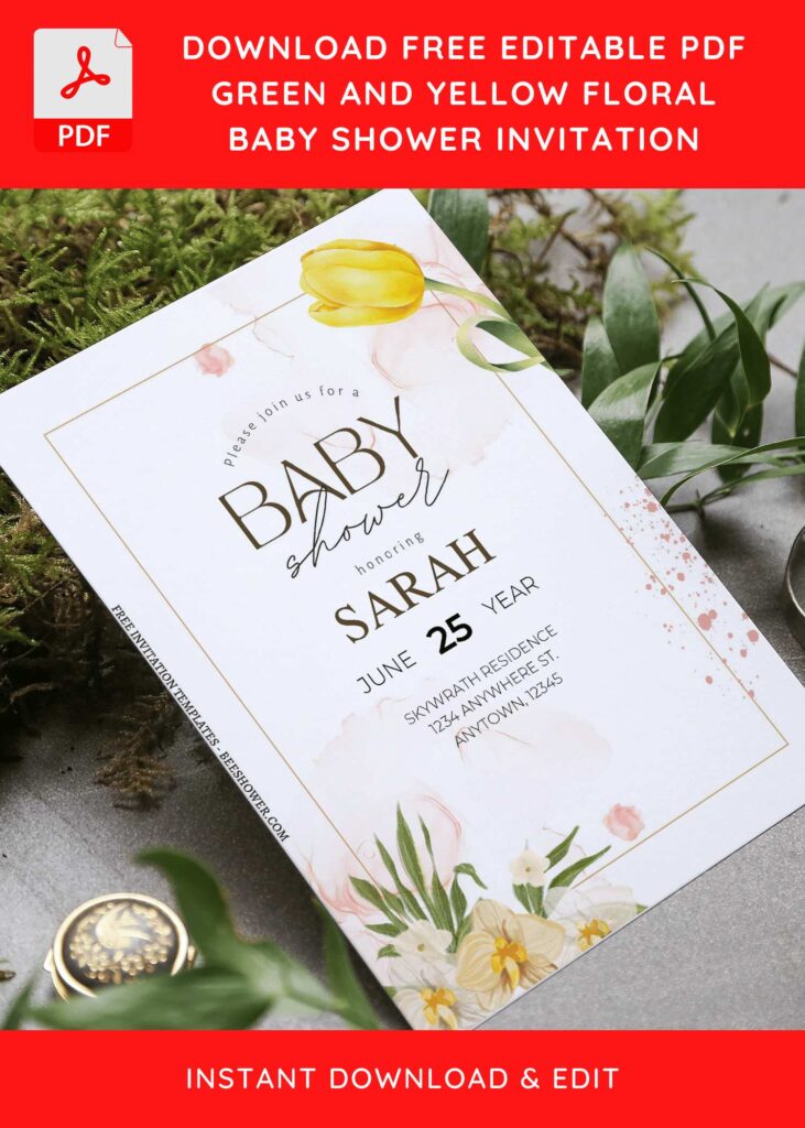 5 31 - Downloadable (Free Editable PDF) Greenery Daisy Baby Shower Invitation Templates - Template No. 34