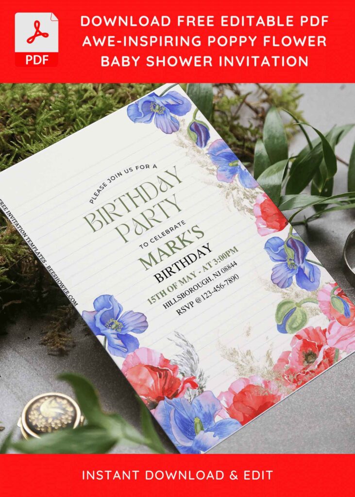 (Free Editable PDF) Dreamy Watercolor Anemone & Poppy Baby Shower Invitation Templates F