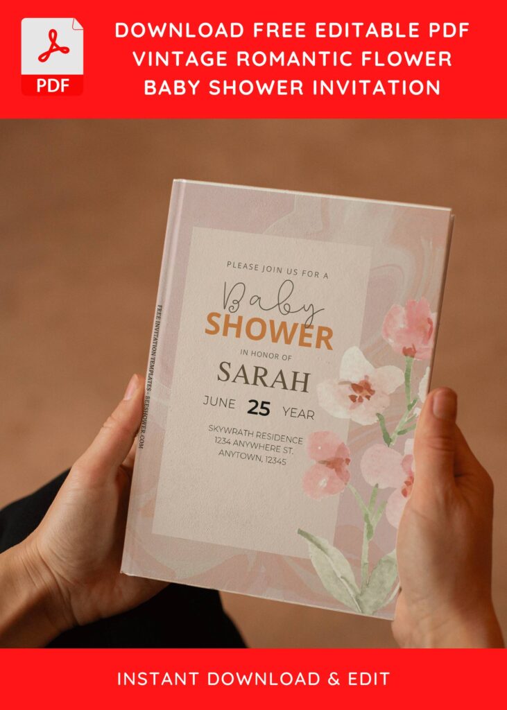 (Free Editable PDF) Rustic Marble Baby Shower Invitation Templates E