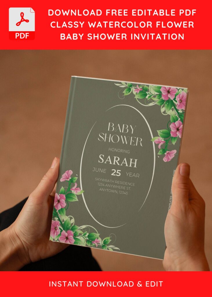 (Free Editable PDF) Modest Floral Baby Shower Invitation Templates E
