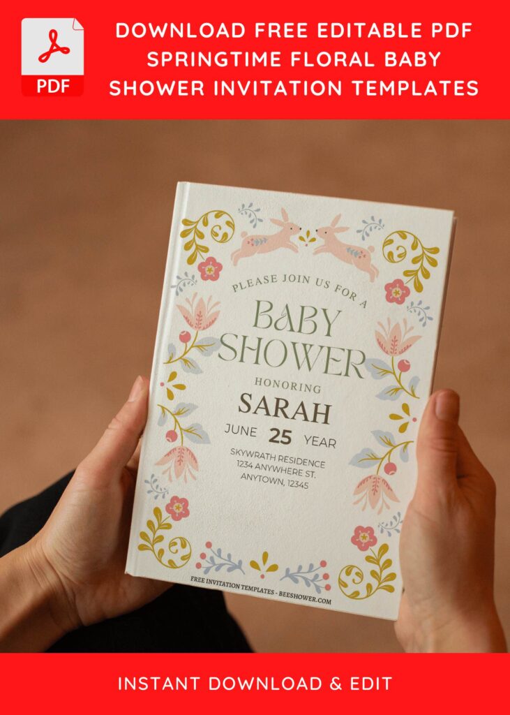 (Free Editable PDF) Floral Cascade Baby Shower Invitation Templates E
