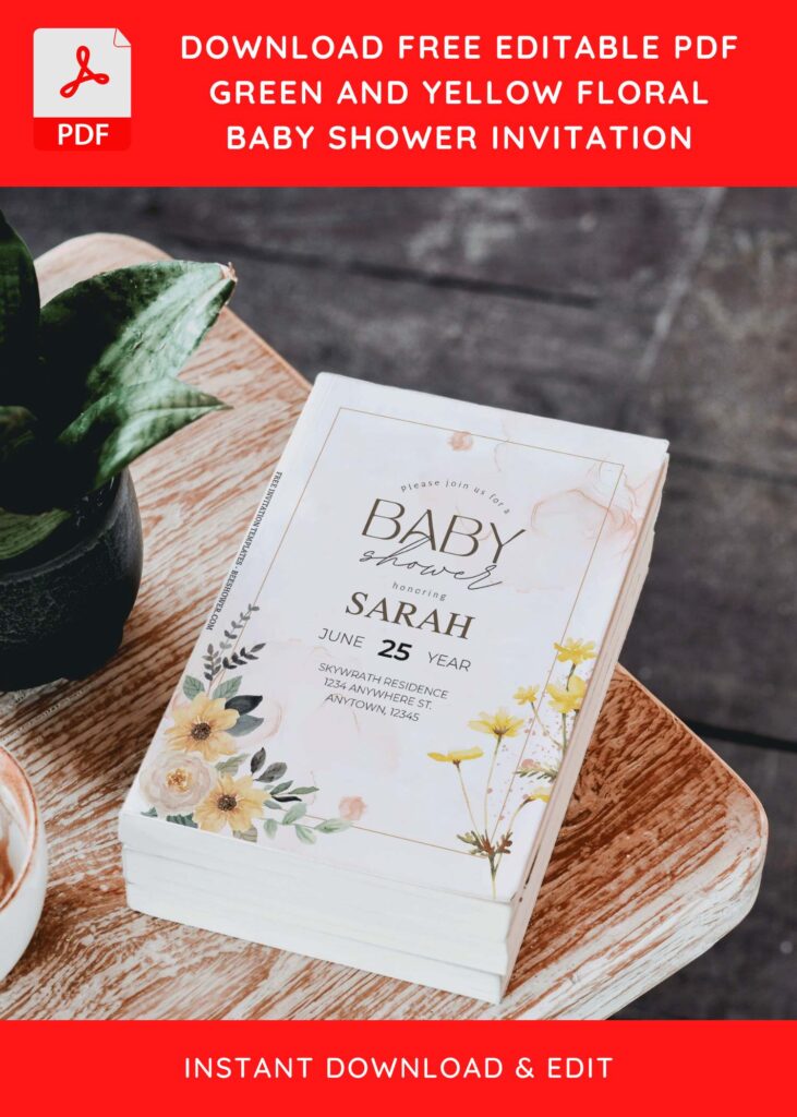 7 30 - Downloadable (Free Editable PDF) Greenery Daisy Baby Shower Invitation Templates - Template No. 30