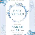 (Free Editable PDF) Stylish Powder Blue Floral Baby Shower Invitation Templates B