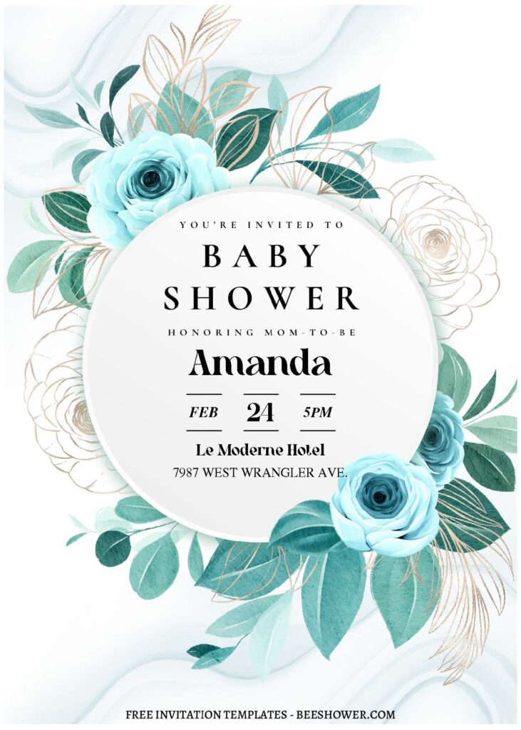 (Free Editable PDF) Watercolor Floral Wreath Baby Shower Invitation Templates C
