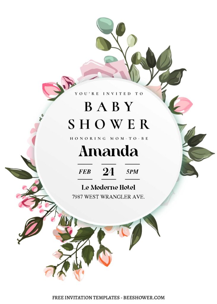 (Free Editable PDF) Watercolor Floral Wreath Baby Shower Invitation Templates A