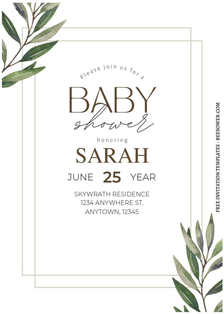(Free Editable PDF) Simple Geometric Floral Frame Baby Shower Invitation Templates A