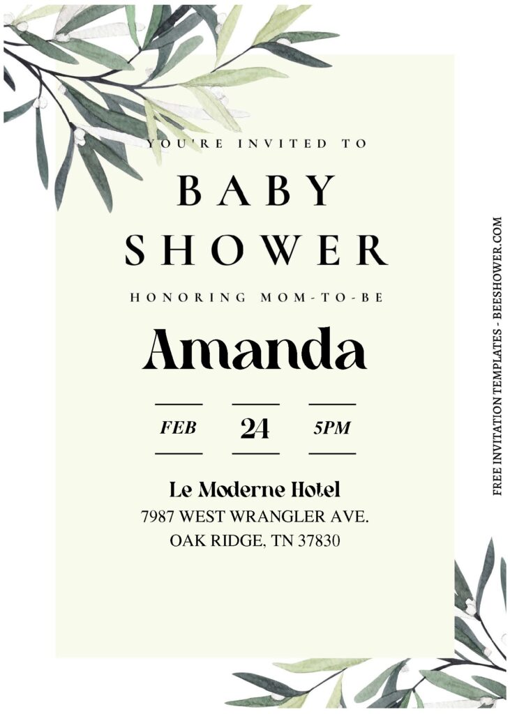 (Free Editable PDF) Delicate Watercolor Eucalyptus Baby Shower Invitation Templates C