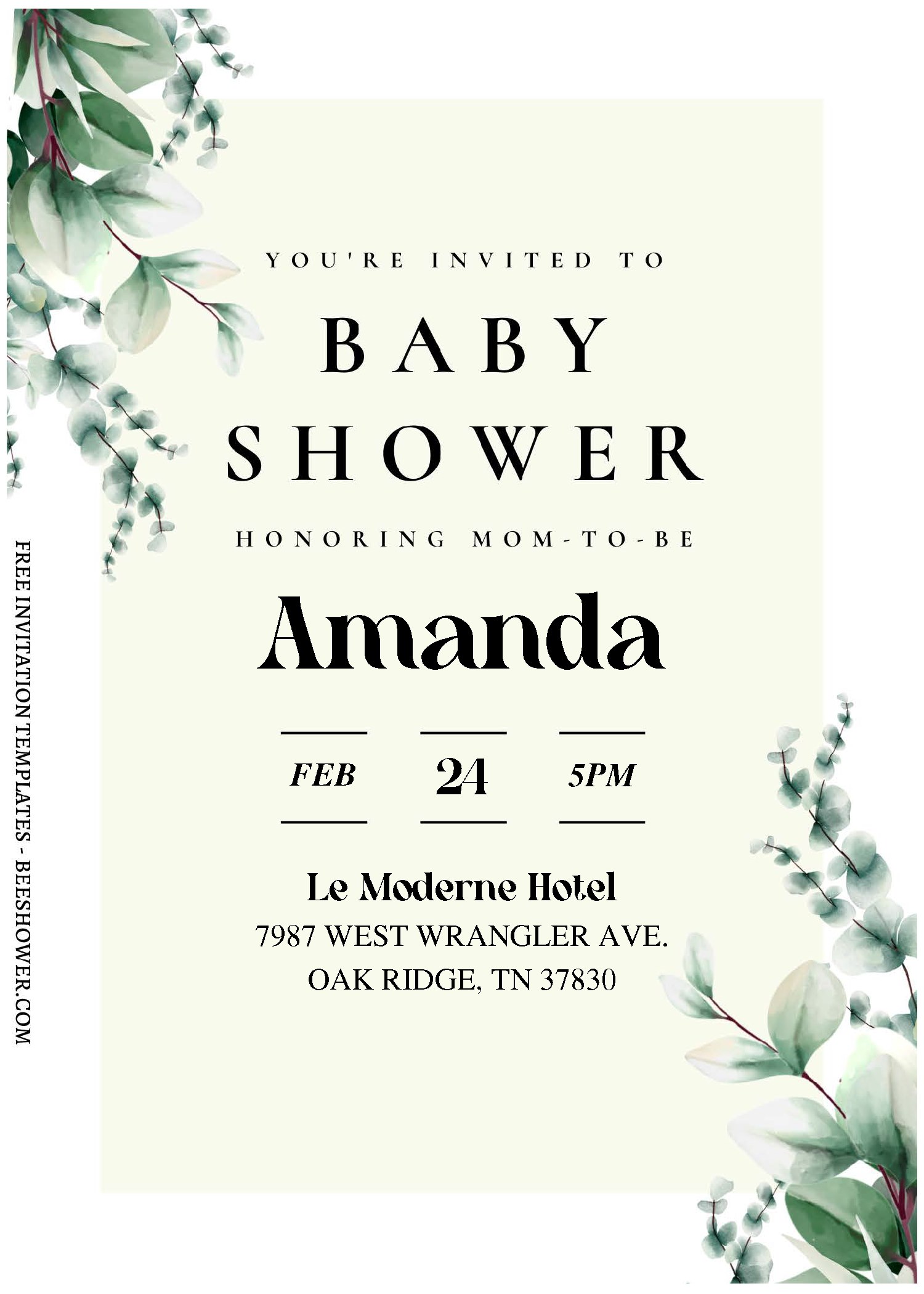 (Free Editable PDF) Delicate Watercolor Eucalyptus Baby Shower Invitation Templates