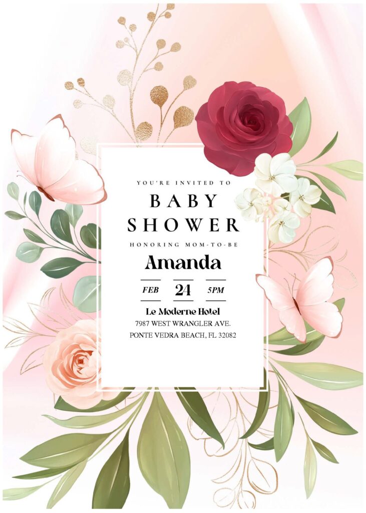(Free Editable PDF) Blooming Affection Floral Baby Shower Invitation Templates C
