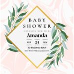 (Free Editable PDF) Rhombus Greenery Frame Baby Shower Invitation Templates C
