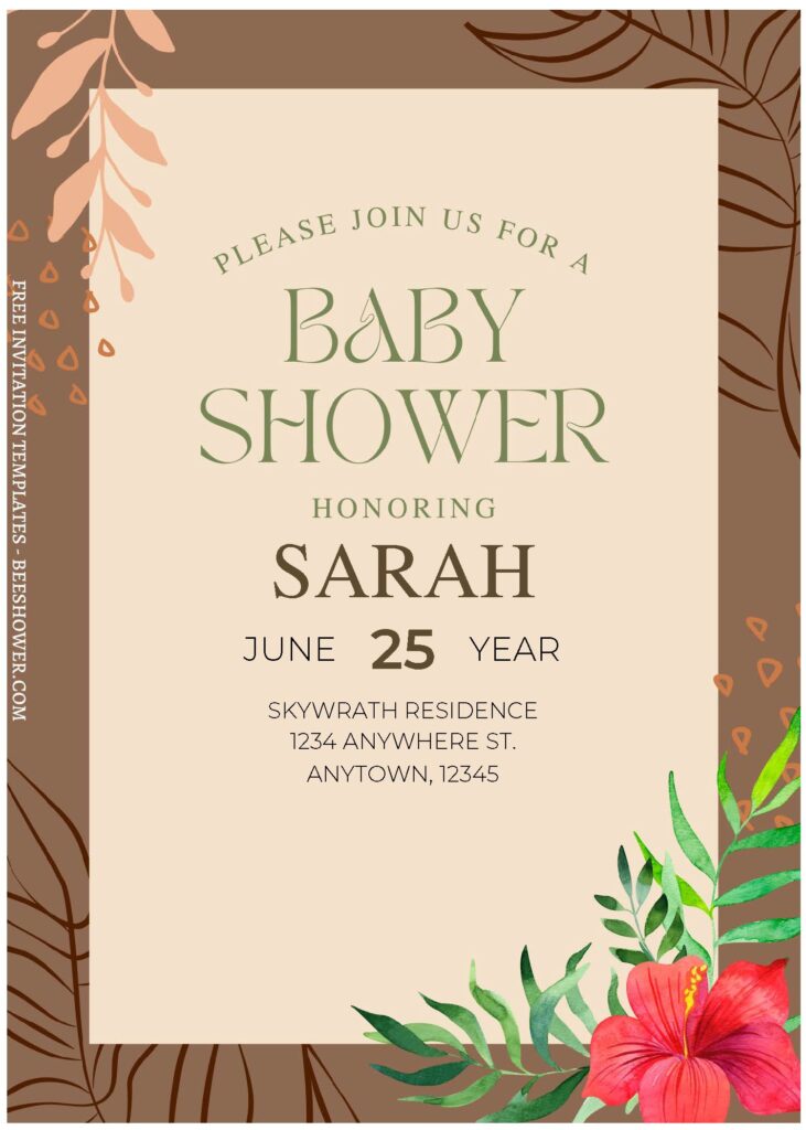 Hibiscus A - Downloadable (Free Editable PDF) Hibiscus Delight Baby Shower Invitation Templates - Template No. 28