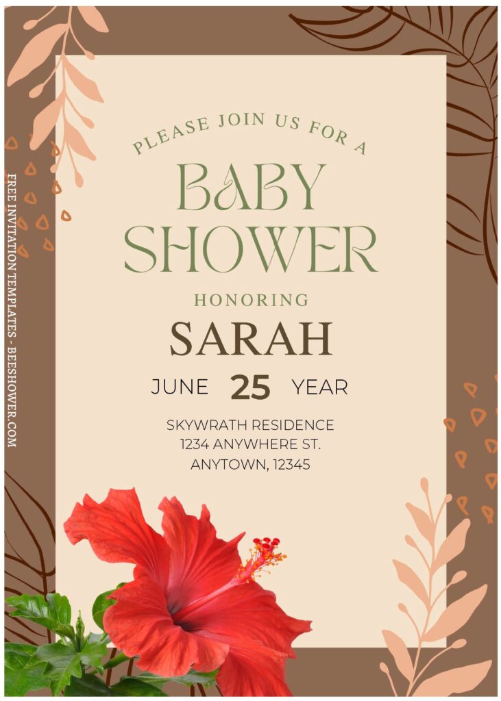 Hibiscus B - Downloadable (Free Editable PDF) Hibiscus Delight Baby Shower Invitation Templates - Template No. 26