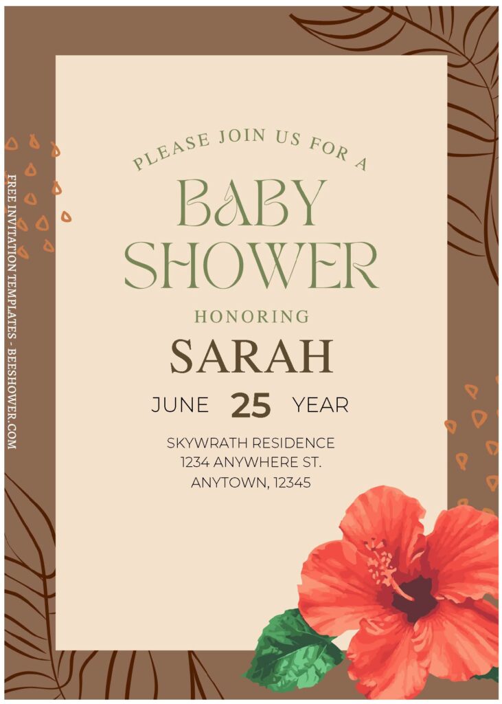 Hibiscus C - Downloadable (Free Editable PDF) Hibiscus Delight Baby Shower Invitation Templates - Template No. 24