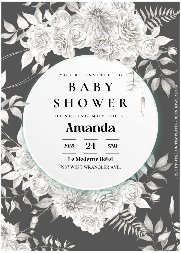 (Free Editable PDF) Exquisite Rose And Peony Baby Shower Invitation Templates C