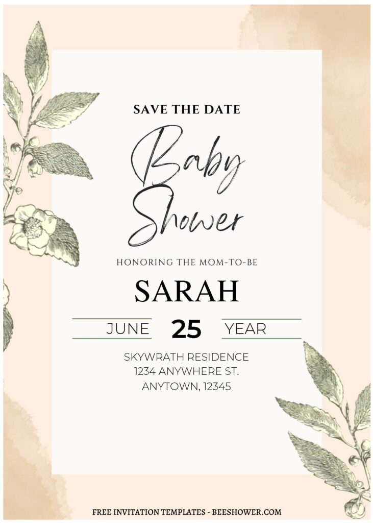 (Free Editable PDF) Minimalist Elegant Foliage Baby Shower Invitation Templates C