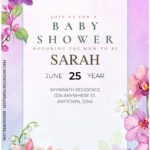 (Free Editable PDF) Modern Minimal Orchid Flower Baby Shower Invitation Templates B