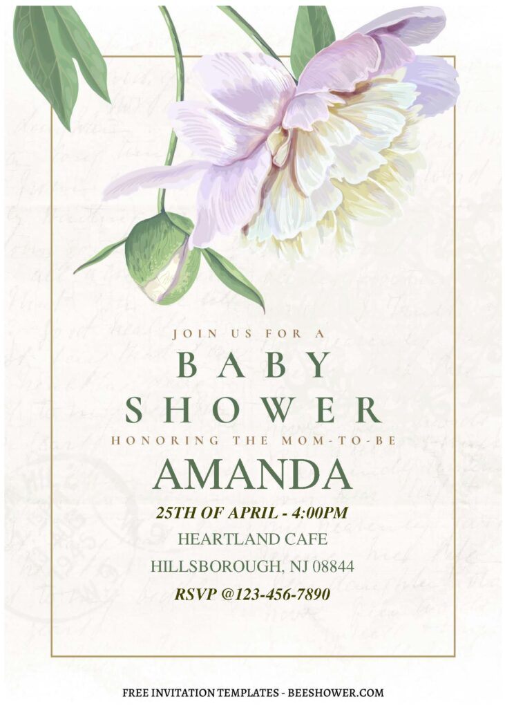 (Free Editable PDF) Elegant Peony Perfection Baby Shower Invitation Templates A
