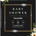 (Free Editable PDF) Shining Gold Frame Floral Baby Shower Invitation Templates B